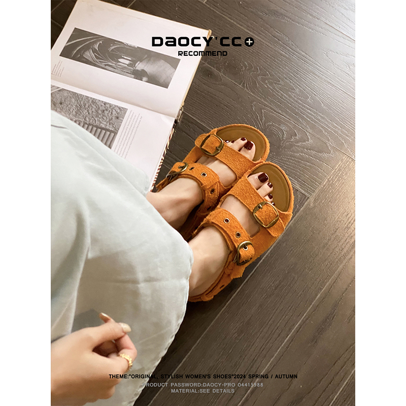 [Leather Version] Women's Summer Slippers for Outdoor Wear 2026 New Style, Perfect for Pairing with Dresses, Soft-Soled Thick-Soled Birkenstock Slippers