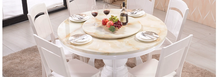 Bàn ăn gỗ cẩm thạch rắn bàn tròn hiện đại có bàn xoay căn hộ nhỏ sơn trắng 4 người 6 người bàn ghế gia đình - Bàn