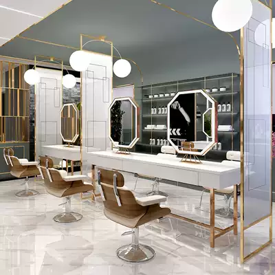 Net celebrity Nordic hair salon dyeing and ironing mirror table Hair salon hair mirror table with lamp table shadow floor special makeup