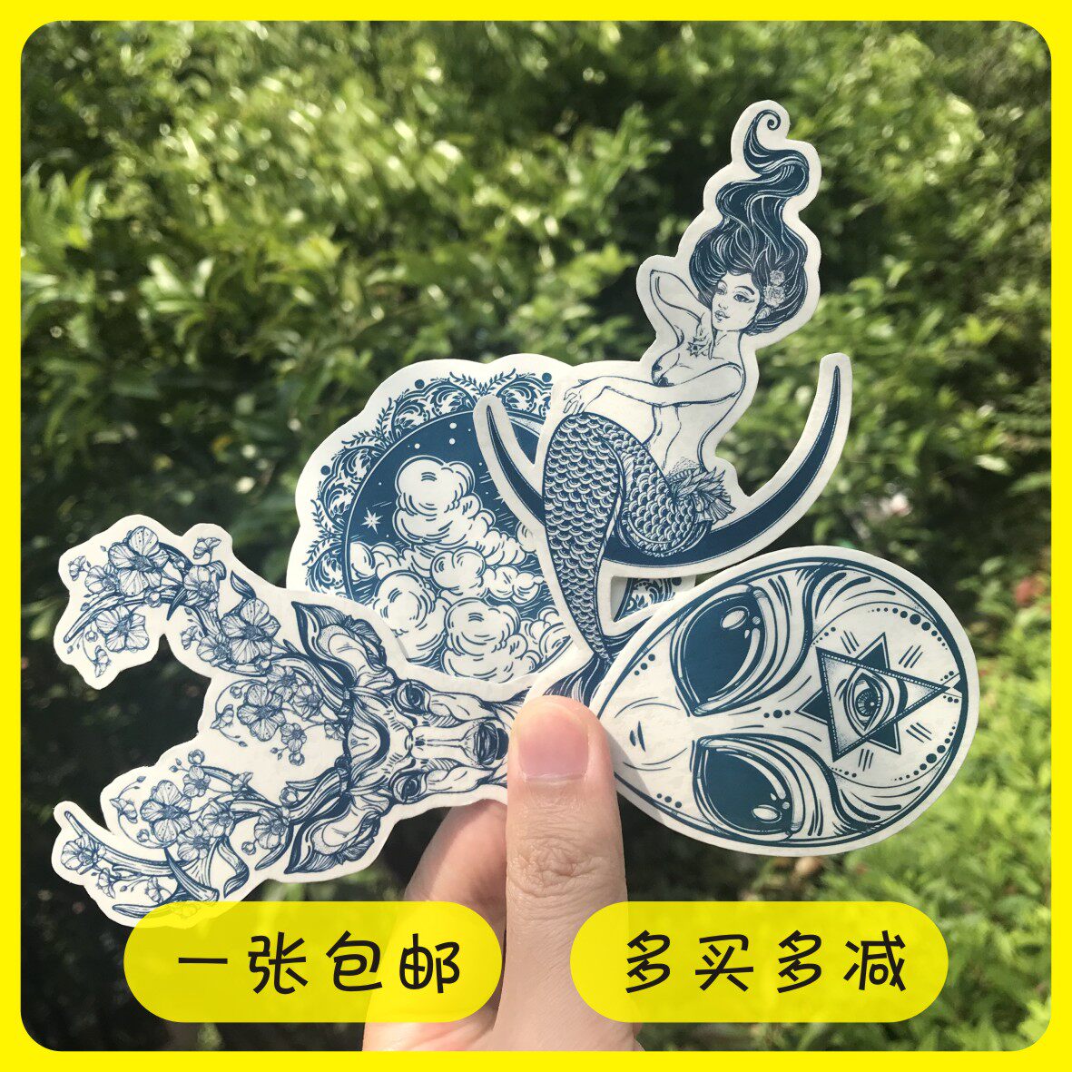 Personality Realistic Tattoo Sticker Manufacturer Direct Deer Sun Moon Gill Pattern Water Transfer Sticker One