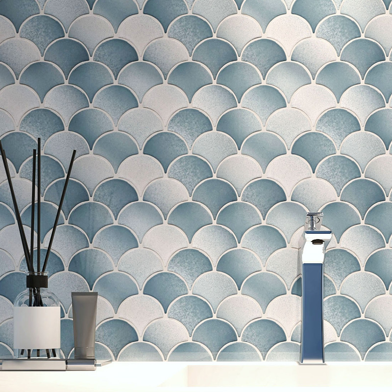 Fish scales mosaic gradient tile toilet bathroom toilet balcony kitchen TV background wall