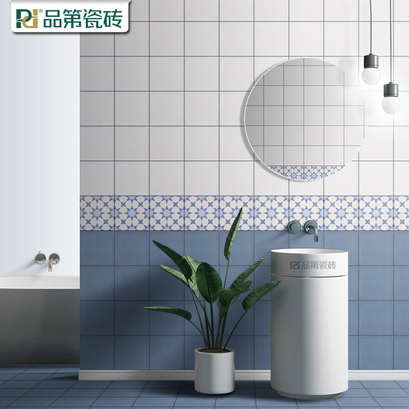 Blue Nordic Small Flower Brick Make-up Room Pure Color Floor Tile Kitchen Toilet Bathroom Porcelain Brick Wall Small Fresh Balcony Bar