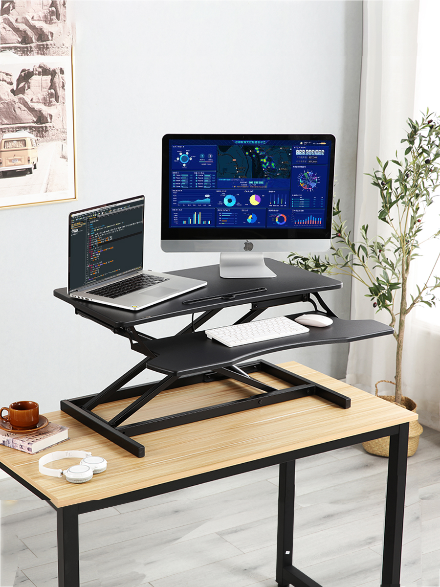 Stand-up Computer Standing Desk Notebook Desktop Office Height adjustable Workbench Foldable Stand Black