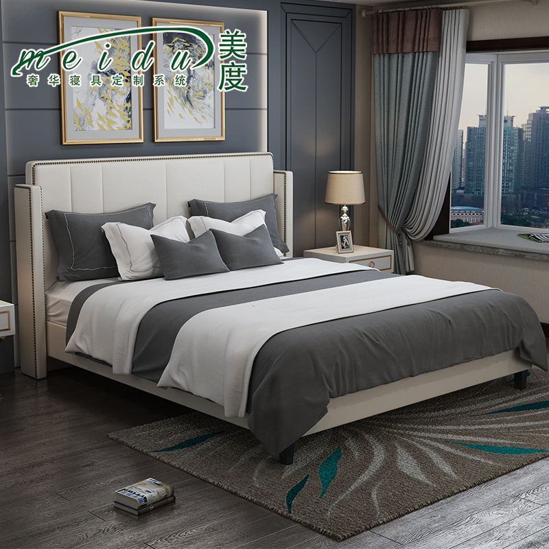 Light luxury post - modern skin master bedroom 1 8m double bed atmospheric leather bed in American wedding bed in red soft bed