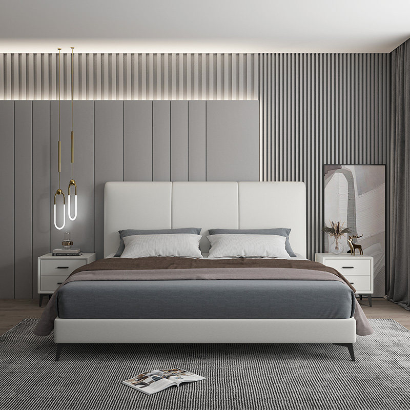 Wash-free technology cloth bed Nordic light luxury master bedroom wedding bed double bed solid wood soft bed modern minimalist net red cloth bed