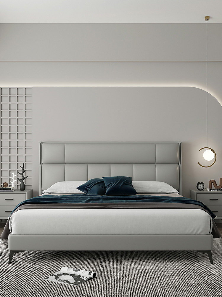 Italian minimalist leather bed light luxury modern simple double master bedroom big bed soft bag 2022 new Nordic leather bed