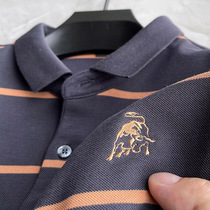 100% pure cotton ~ 2021 new embroidery polo shirt male long sleeve turtlenecks middle-aged autumn clothes with loose striped t-shirt