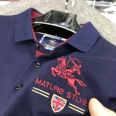 100% cotton ~ embroidered war horse ~ polo shirt men's long sleeve T-shirt lapel foreign trade cutting Mark RAF middot Lauren polo shirt export tail