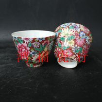 Porcelain from Jingdezhen Cultural Revolution Factory fine pastel hand-painted red background two-cylinder cup tea cup tea cup Bao Lao