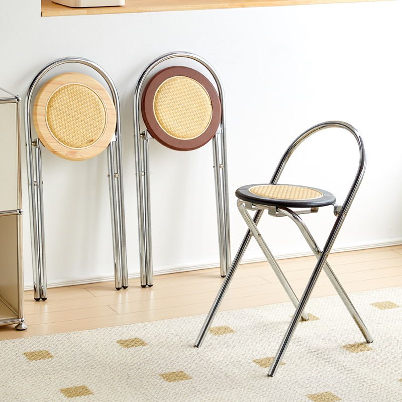 Folding chair rattan chuckleback dining chair Log Silence Nordic Minima Household Round High Stool Can Be Piled Up Bar Chair-Taobao