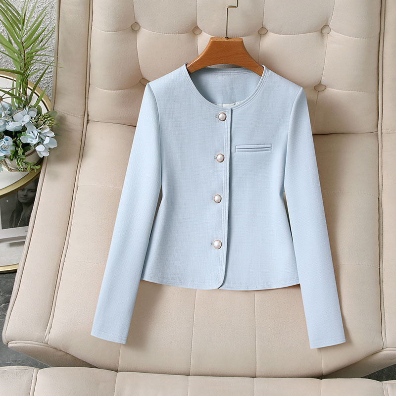 Spring and Autumn New Style Round Neck Long-Sleeve Chanel-Style Blazer for Women, Short Jacket with Slim Fit and Waist-Cinching Design, Outerwear That Covers the Body, Suit Jacket