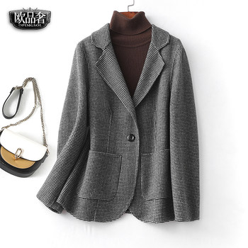 Double-sided cashmere coat slim short style black plaid