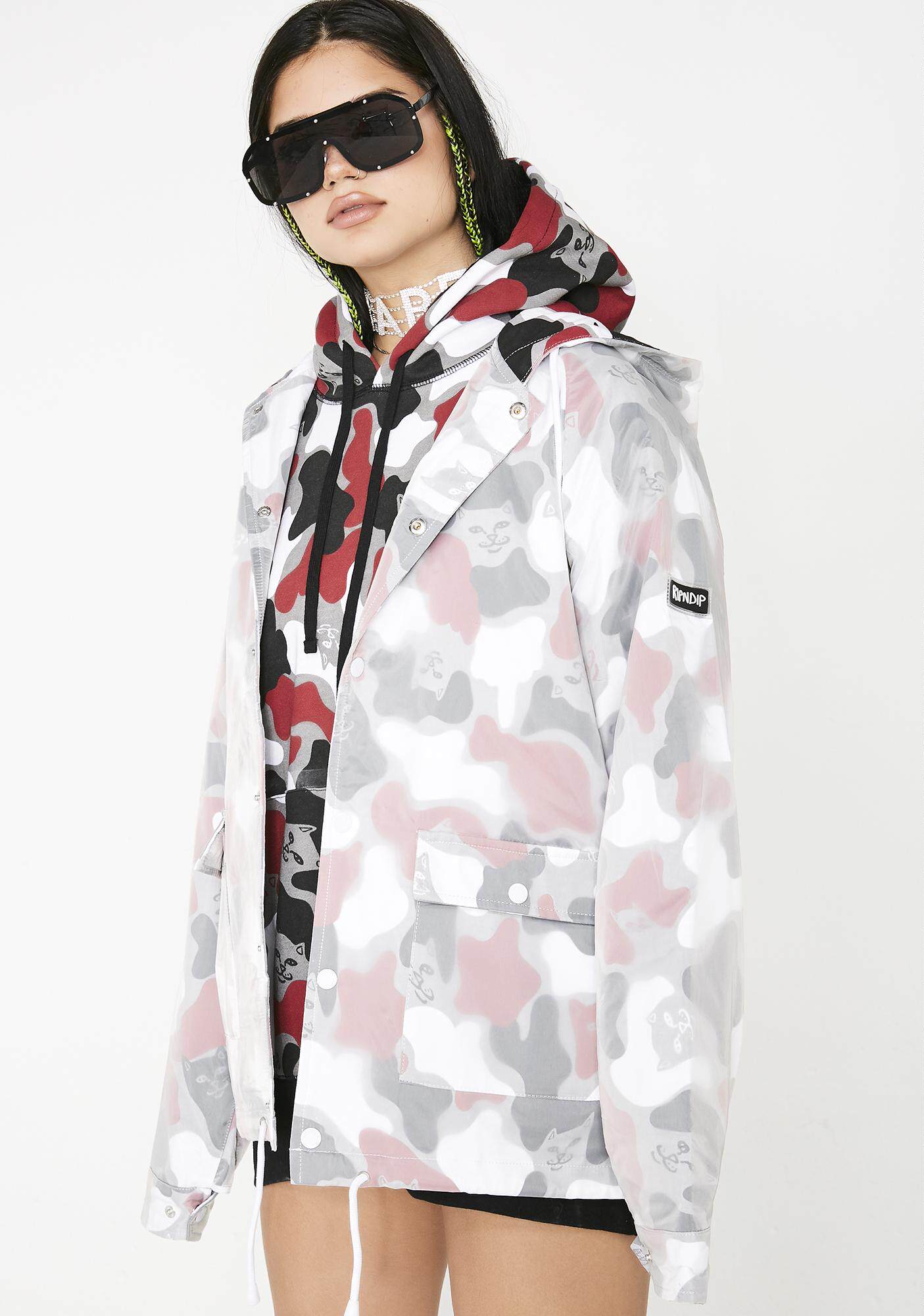 【Ohh】现货RIPNDIP NERM PSYCHO CLEAR RAIN COAT贱猫连帽外套
