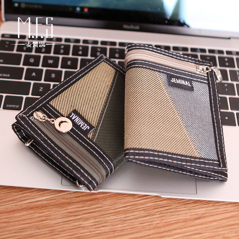 Student wallet male Korean version wear-resistant outdoor sports tri-fold canvas wallet multi-functional card bag denim wallet tide