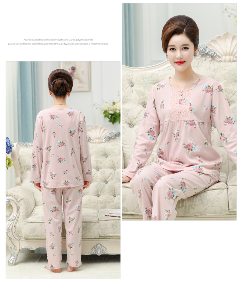 Bà mẹ trung niên mùa xuân và mùa thu đồ ngủ của phụ nữ cotton dài tay Trung niên bà ngoại cộng với phân bón cotton XL phù hợp đồ bộ bé gái