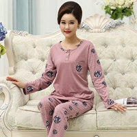 Bà mẹ trung niên mùa xuân và mùa thu đồ ngủ của phụ nữ cotton dài tay Trung niên bà ngoại cộng với phân bón cotton XL phù hợp đồ bộ pijama nữ lụa