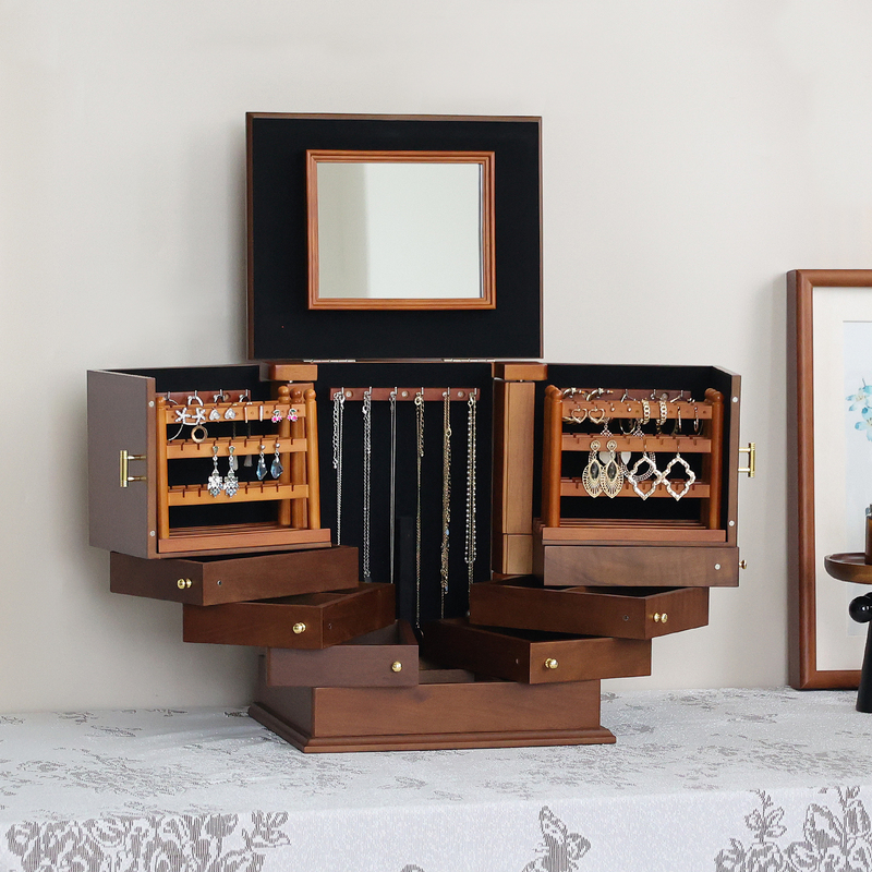 Jewelry Box Made of Solid Wood, Creative Multi-Layered Large-Capacity Vintage Style Dust-Proof Earring Ring Jewelry Storage Box Jewelry Case Jewelry Box Made of Solid Wood, Creative Multi-Layered Large-Capacity Vintage Style Dust-Proof Earring Ring Jewelry Storage Box Jewelry Case