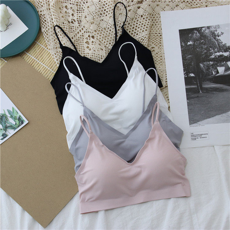 Summer ice silk unscratched with chest cushion harness slim shoulder strap waistcoat bottom anti-walking light underwear wrap breasted breast bra