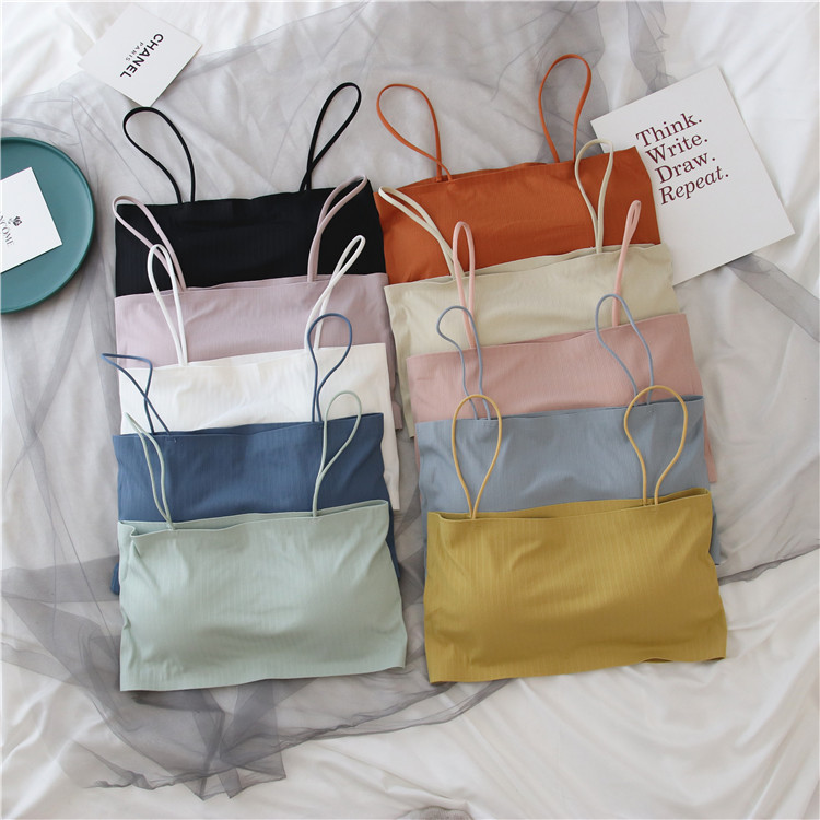 2023 Summer New Solid Color Small Bust Push-Up Young Girl Sexy Chic Tube Top with Beautiful Back Ice Silk Camisole Inner Wear