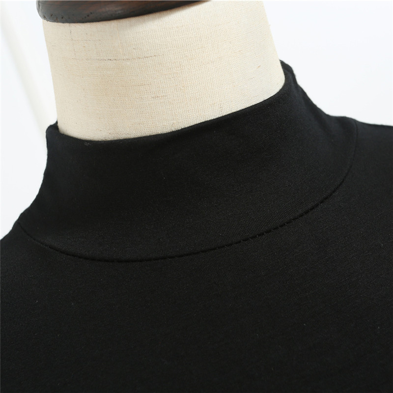 2021 Fall women's slim fit MoDel Half High collar with long sleeves T-shirt woman Skinder to lean undershirt tight