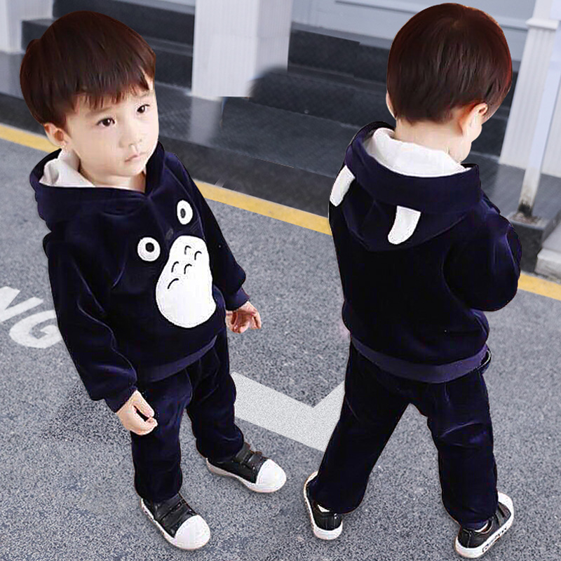 Boy suit thickened gold velvet autumn and winter 2020 new children's foreign school baby two-piece set plus velvet sweater