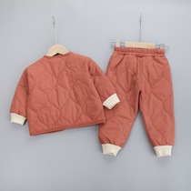 Childrens clothing 2021 autumn and winter Men baby cotton suit 1-2-3-5-year-old child thin cotton-padded jacket for two-piece set