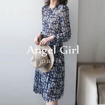 Sandro Duffy autumn French small fragrant flower long skirt dress womens retro high waist long sleeve chiffon dress