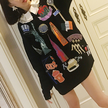 Vimas ■ spot new heavy industry homemade vintage fun patch embroidered long sweater women