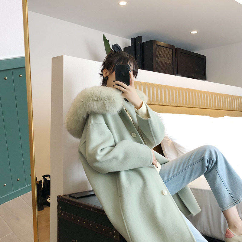 Sell out collection plus purchase and other running orders cute age - reduced cap 100 % wool fox hair double - sided coat