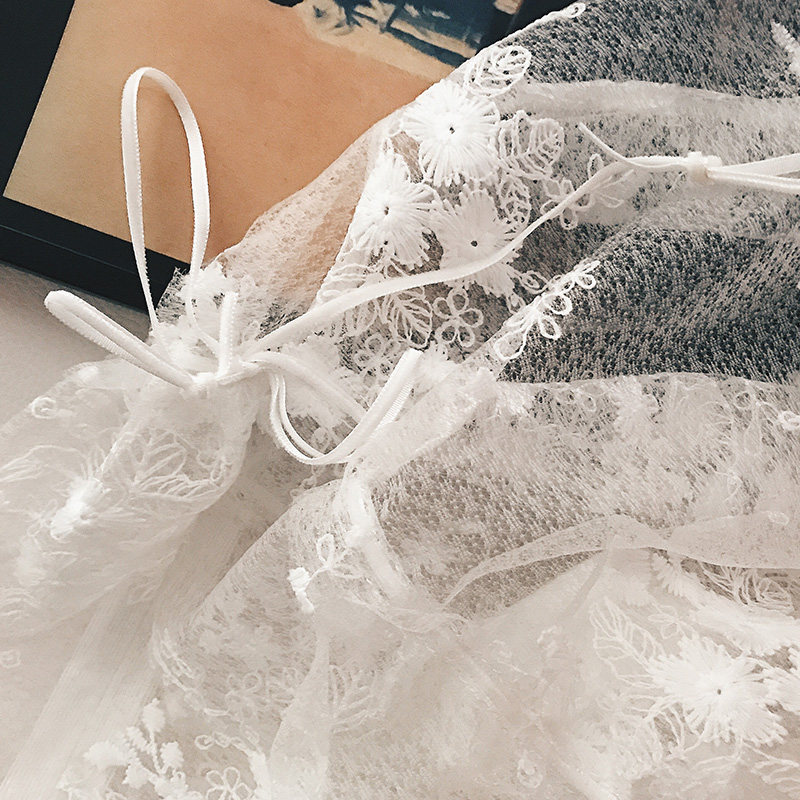 Viimas ■ Spot embroidery jacquard romantic lace soft yarns in long dresses white half-body dress