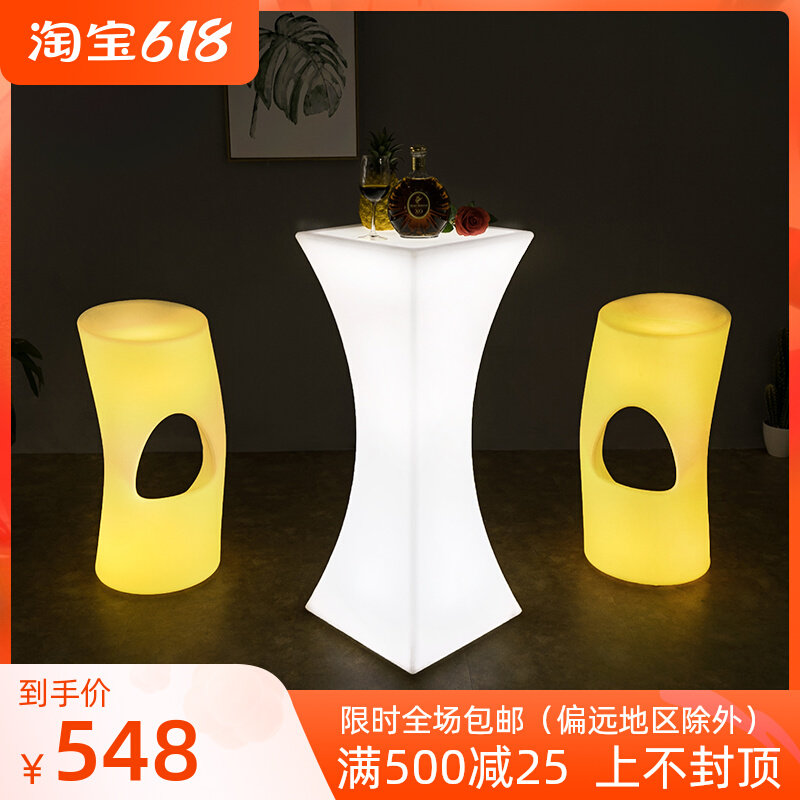 Outdoor luminous high foot table ktv clear bar table and chairs combined led open water waterproof cocktail in open air