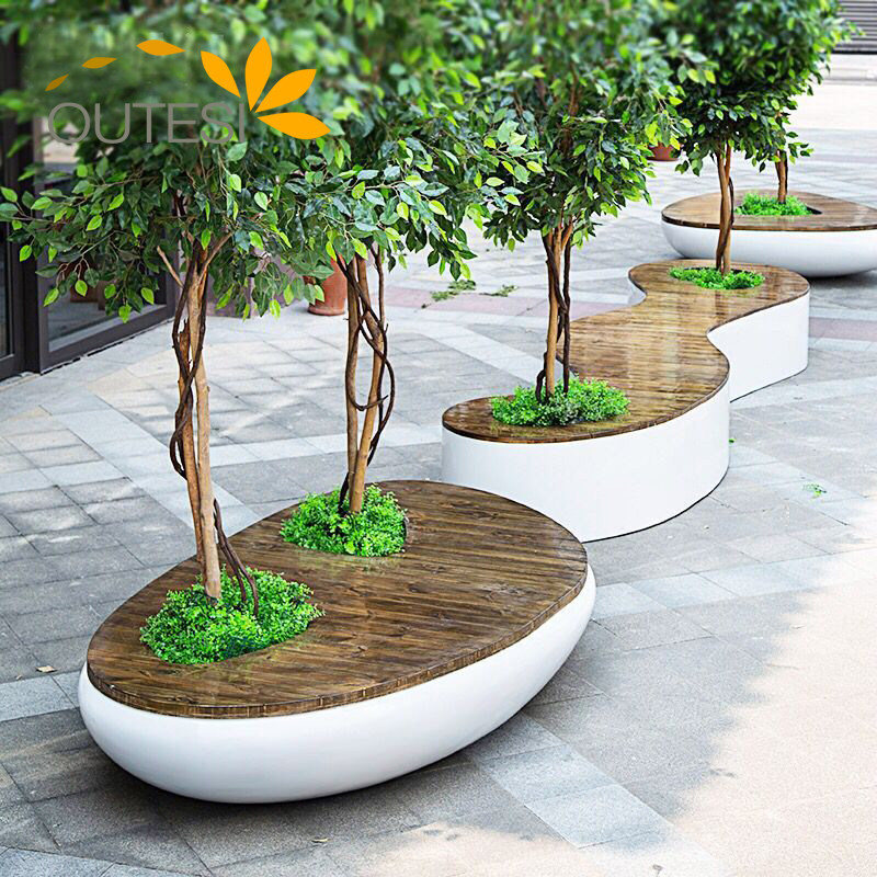 Creative Glass Fiber Casual Chair Potted Tree Pool Mall chair Outdoor Public area Multi-person lounge chair Beauty Chen stool