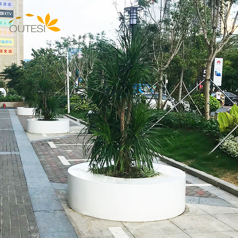 Glass Fiber Tree Pool Plant Flowerpots Seat Round Bench Mall Casual Chair Outdoor Business Plaza Public Area Lounge Chairs