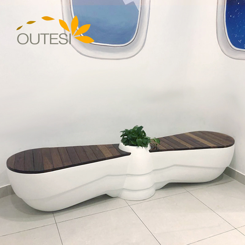 Minimalist modern fibreglass flowerpots Seat Mall Casual Chair Wood Benches Office Hall Waiting Lounge Chairs