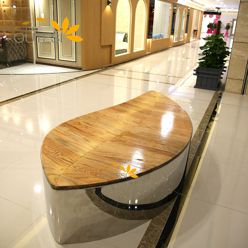 Stainless Steel Leaf Type Seat Mall Glass Fiber Casual Seat Flowerpots Woody Bench Public Area Rest Chairs