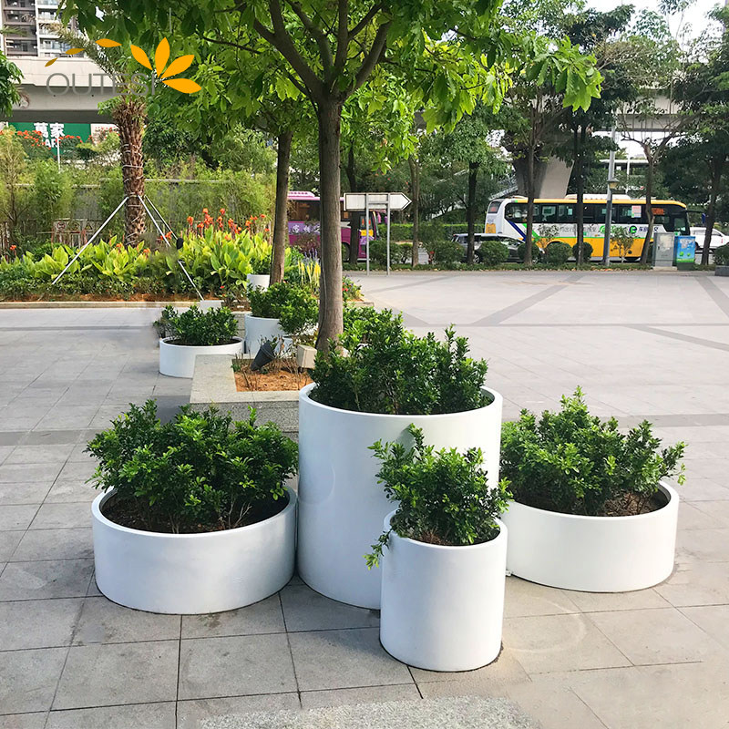 Glass Fiber Flower Case Mall flowerpots Outdoor Square Flowerpots Combo Commercial Street Round Vases Hotel Villa Flower Bowl
