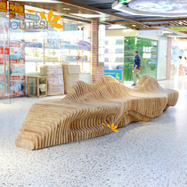Shopping mall leisure seat outdoor solid wood slice art bench large square public area beautiful Chen decorative rest chair