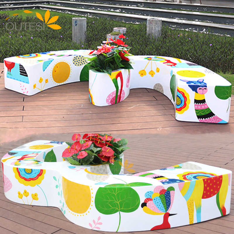 Fiberglass Planter Seat M Letter Stool Shopping Mall Leisure Chair Commercial Plaza Rest Chair Outdoor Public Seat