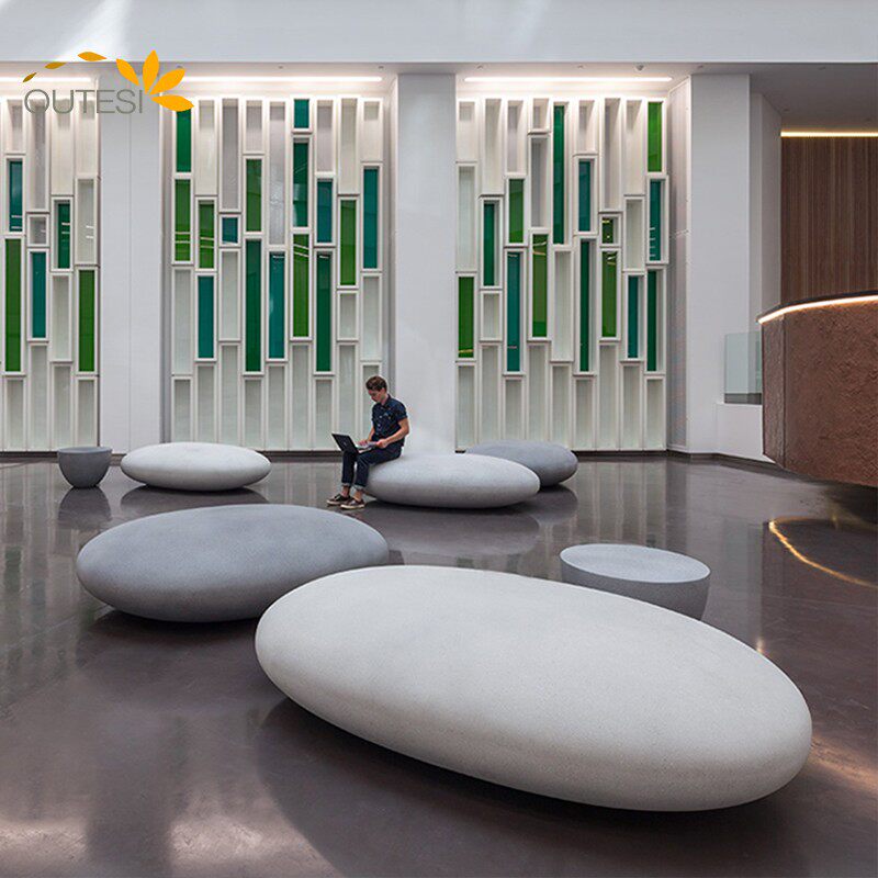 Pebble glass steel seat shopping mall bench fitting outdoor square waiting lounge chair park recreational chair customized