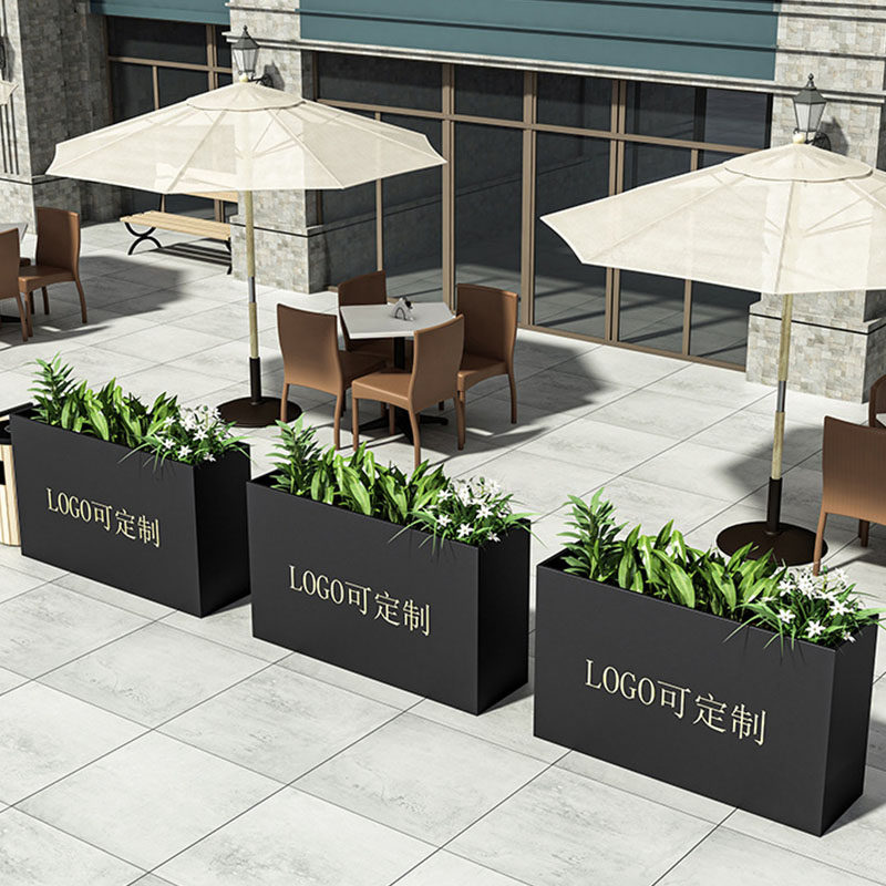 Simple fiberglass flower box shopping mall square iron flower trough combination outdoor square landscape stainless steel flower bed customization