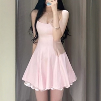 ZA foreign trade exports new style female daughter style rouge light pink pure desire striped splicing suspender dress 3153815