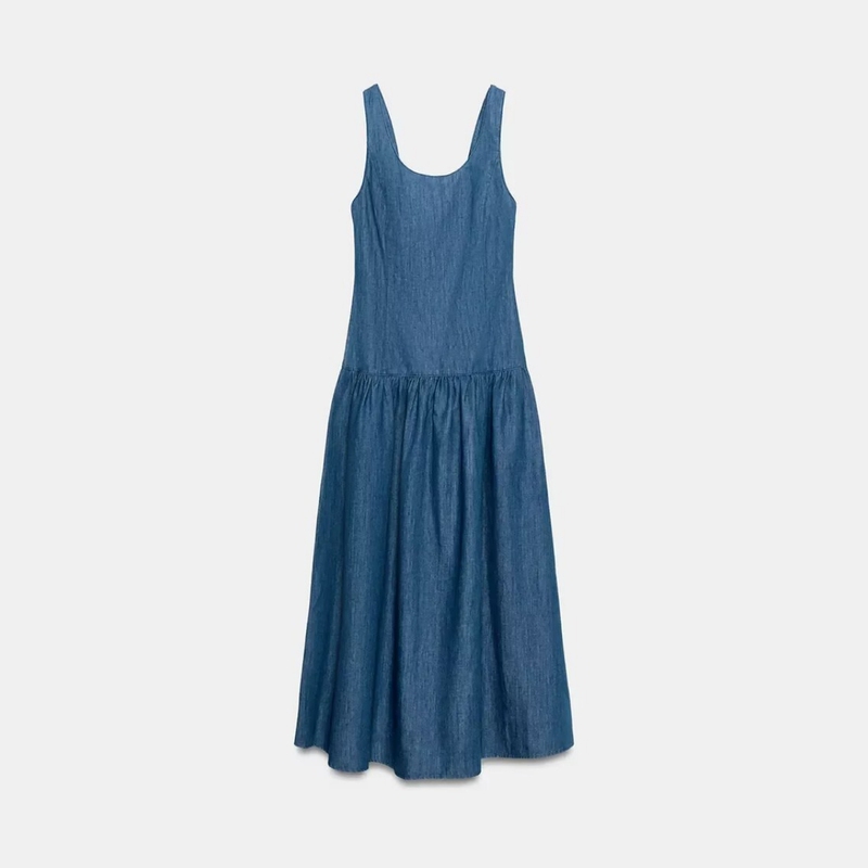 Za Foreign Trade Export Women's New Cape Skirt Midi Casual Wide Shoulder Strap Soft Denim Dress 2723776