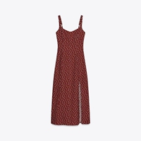 ZA foreign trade export new product linen blended polka dot wide shoulder strap skirt slit midi dress for women 3049676