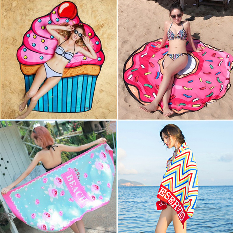 Quick-drying beach towel Bath towel Sunscreen round beach mat Seaside shawl Donut shawl holiday wrap skirt large towel