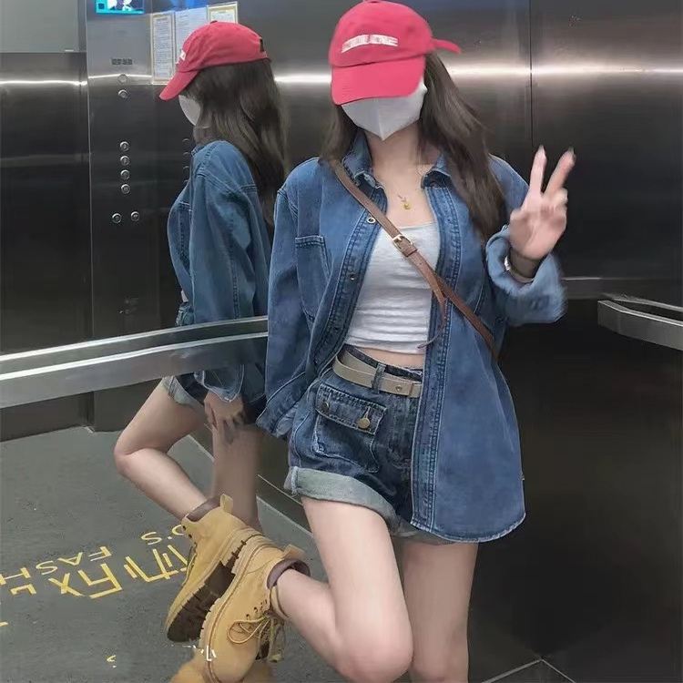 Plus-Size Retro Layered Denim Shirt Jacket for Women, Spring and Autumn Thin Style, Elegant, Loose and Slimming Shirt Top