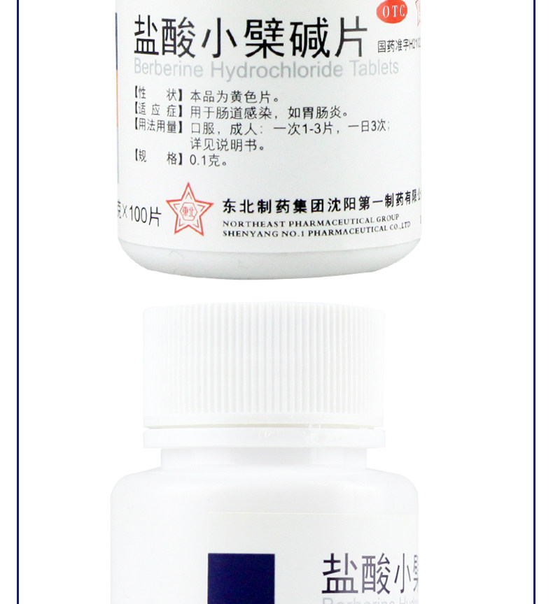  東北製藥 鹽酸小蘗鹼片 腸道感染胃腸炎0.1克*100片 /瓶