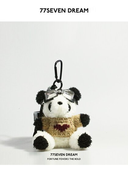 可爱相机熊猫毛绒书包包挂件钥匙扣创意学生小熊飞行员丑萌送礼物