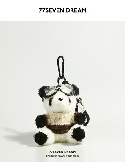 可爱相机熊猫毛绒书包包挂件钥匙扣创意学生小熊飞行员丑萌送礼物