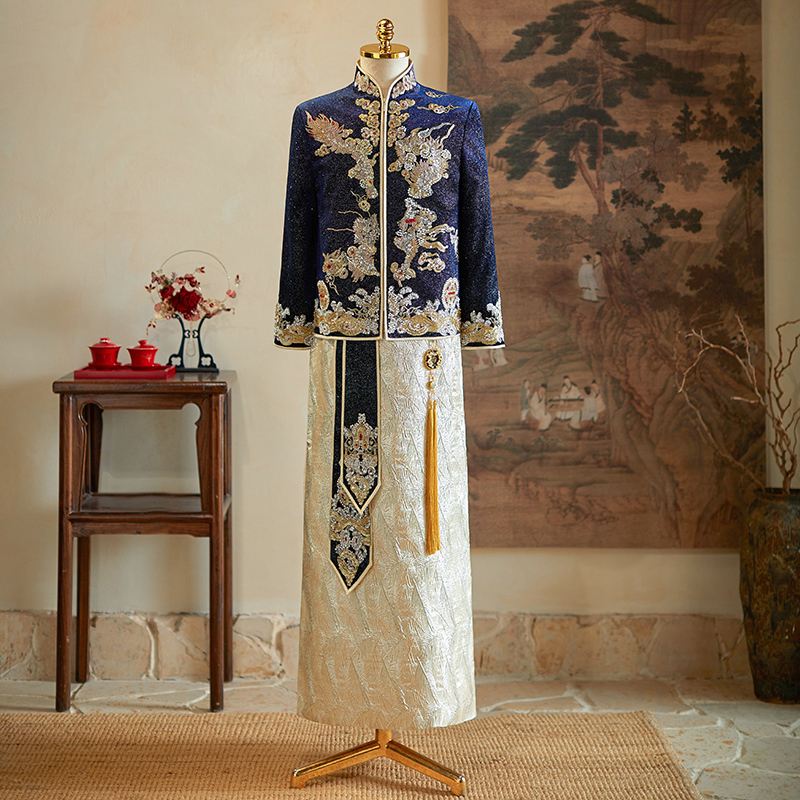 Men's Xiuhe Suit 2026 New Style Chinese Groom Wedding Dress Men's Blue Xiuhe Suit for Men's Wedding Reception