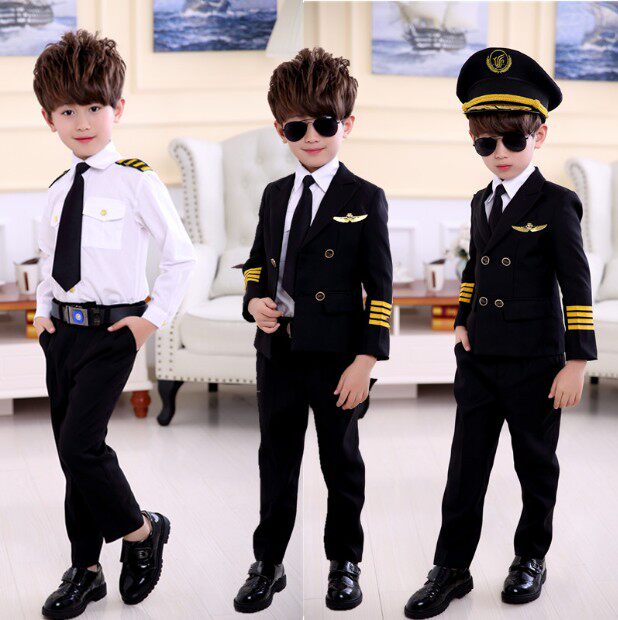 Children's small flight attendant Air Force Air less clothing boy Pilot uniform for male and female child toddler Captain Performance